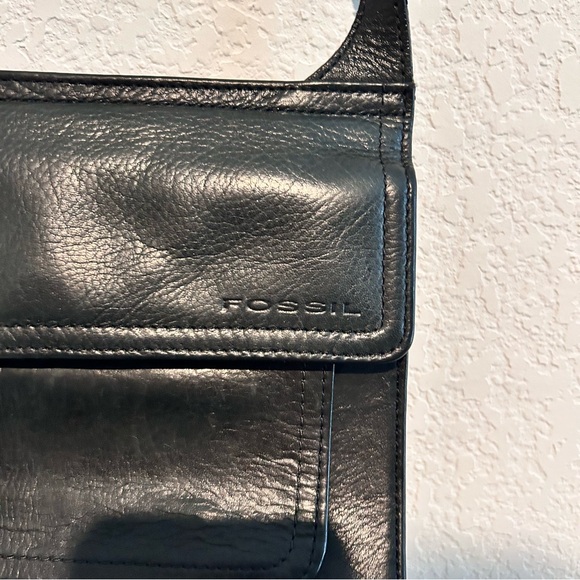 Vintage Fossil Black Leather Purse Double Fold Out Organizer Crossbody Bag Trave - Picture 5 of 15